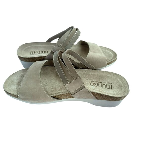 Munro CAMILA Sz 7WW Nubuck Slip-On Sandals Slides Taupe Combo NEW - Picture 9 of 9